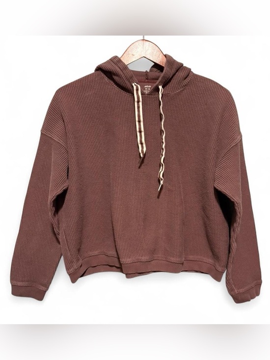 aerie Tops - Aerie Cropped Brown Hoodie Pullover Ribbed Sweatshirt Womens Medium Active Chill